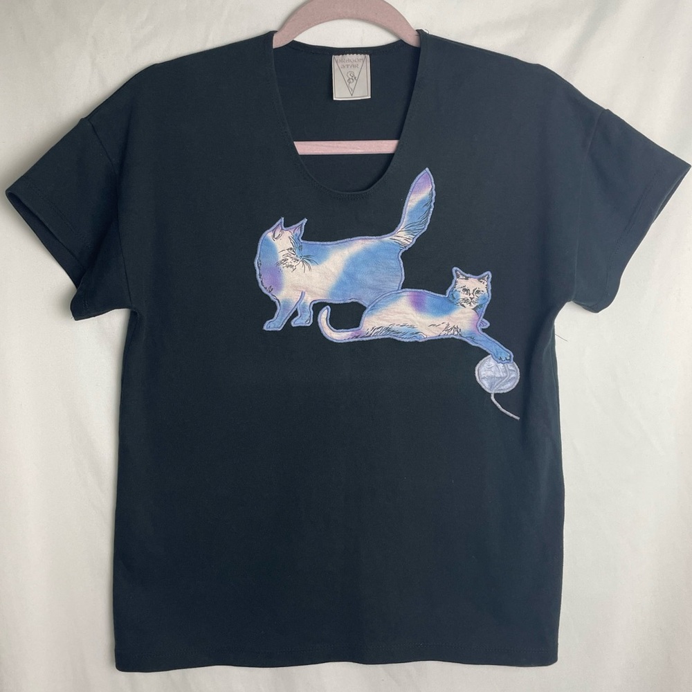 Indie Aesthetic Cat Graphic Tee Black Pastel Artsy Shirt Medium-Dragon Star